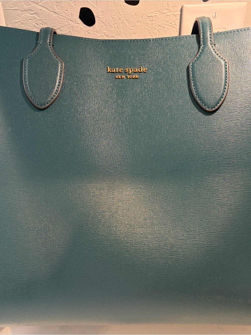 kate spade dark green tote with blue interior - Picture 5 of 7